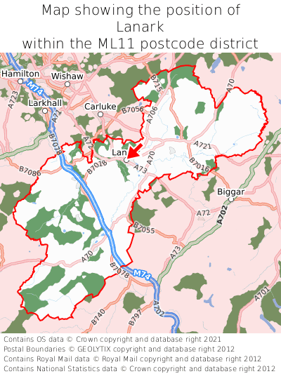 Map showing location of Lanark within ML11