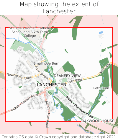 Map showing extent of Lanchester as bounding box