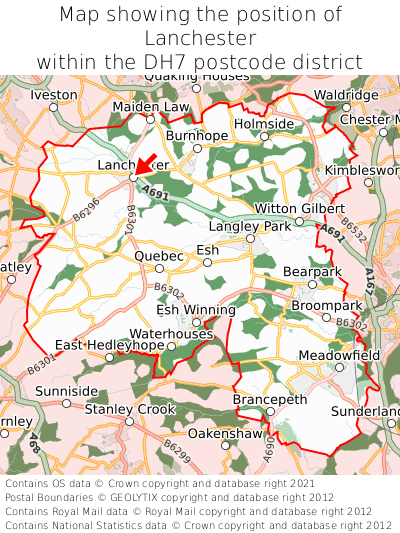 Map showing location of Lanchester within DH7