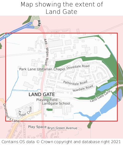 Map showing extent of Land Gate as bounding box