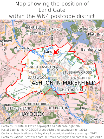 Map showing location of Land Gate within WN4