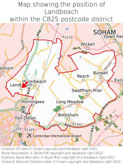 Map showing location of Landbeach within CB25