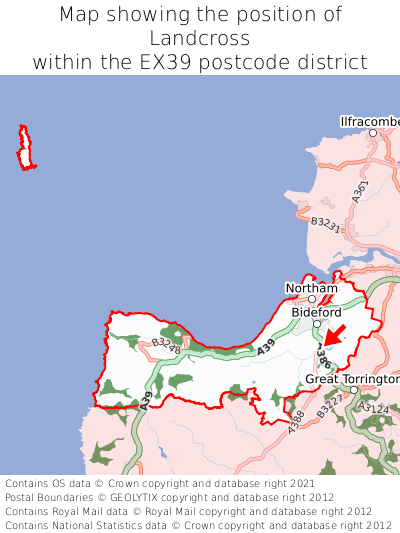 Map showing location of Landcross within EX39