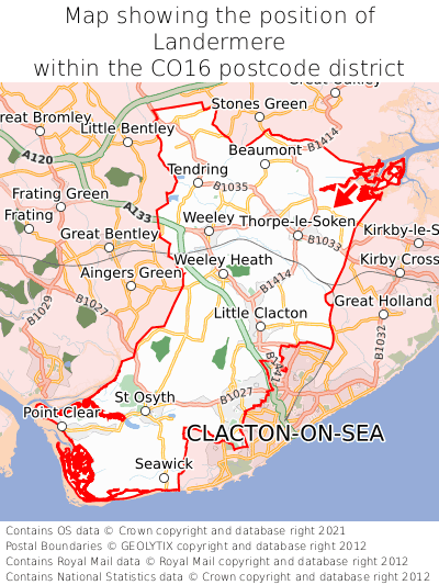 Map showing location of Landermere within CO16