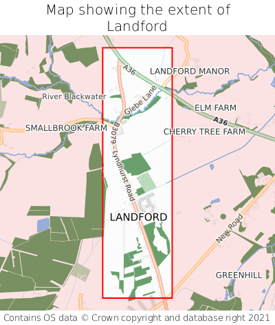 Map showing extent of Landford as bounding box