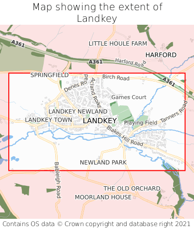 Map showing extent of Landkey as bounding box