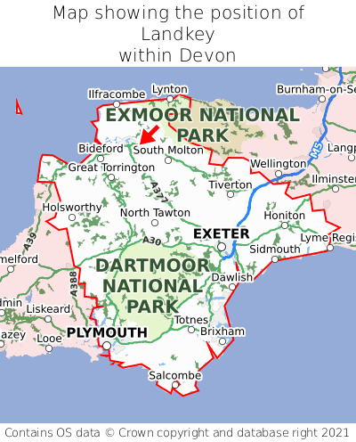 Map showing location of Landkey within Devon