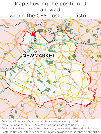 Map showing location of Landwade within CB8
