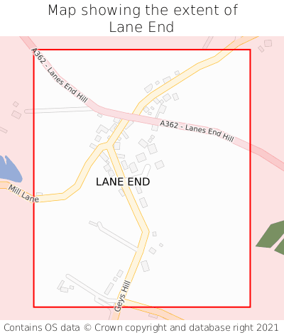 Map showing extent of Lane End as bounding box