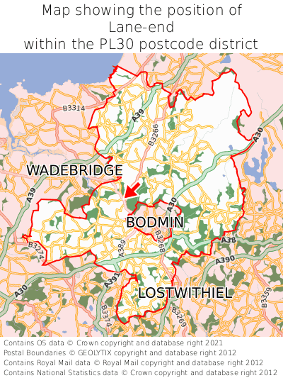 Map showing location of Lane-end within PL30