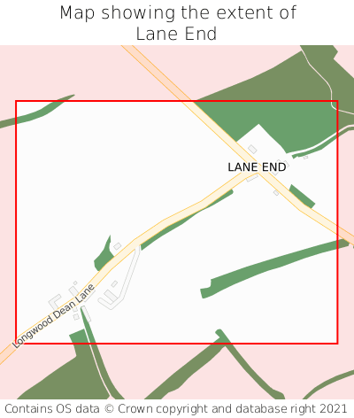 Map showing extent of Lane End as bounding box