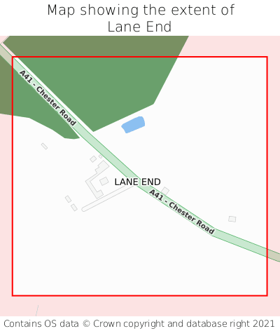 Map showing extent of Lane End as bounding box