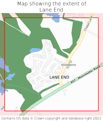 Map showing extent of Lane End as bounding box