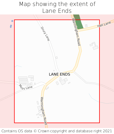 Map showing extent of Lane Ends as bounding box