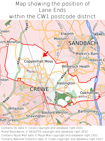 Map showing location of Lane Ends within CW1