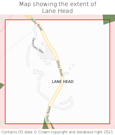 Map showing extent of Lane Head as bounding box