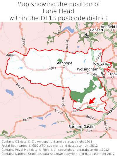 Map showing location of Lane Head within DL13