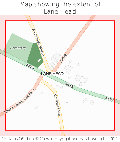 Map showing extent of Lane Head as bounding box