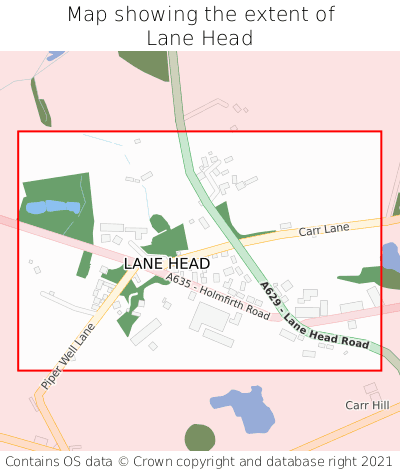 Map showing extent of Lane Head as bounding box