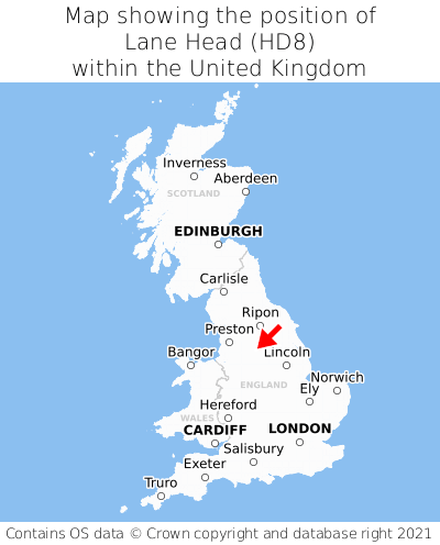 Map showing location of Lane Head within the UK