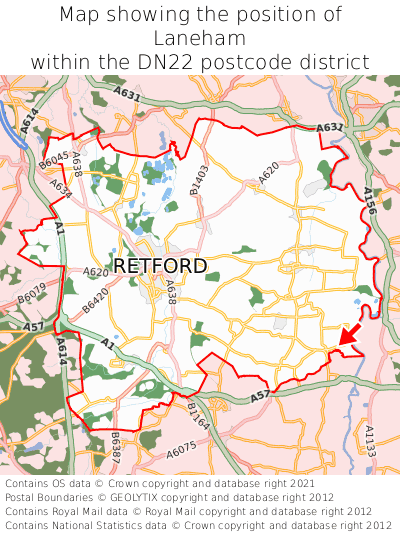 Map showing location of Laneham within DN22