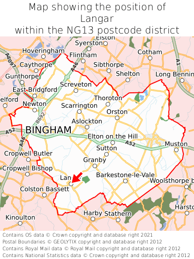 Map showing location of Langar within NG13
