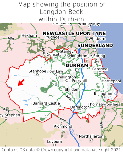 Map showing location of Langdon Beck within Durham