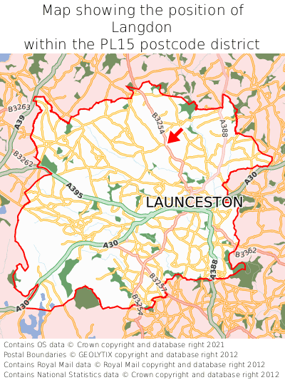 Map showing location of Langdon within PL15
