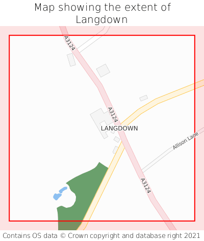 Map showing extent of Langdown as bounding box