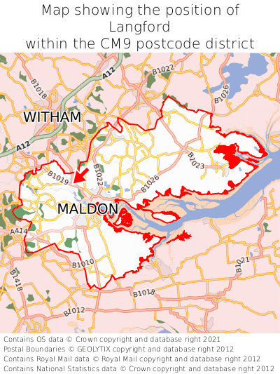 Map showing location of Langford within CM9