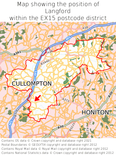 Map showing location of Langford within EX15
