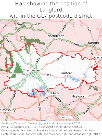 Map showing location of Langford within GL7