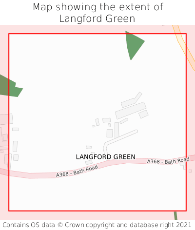 Map showing extent of Langford Green as bounding box