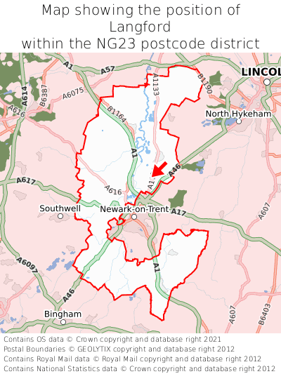 Map showing location of Langford within NG23