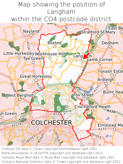 Map showing location of Langham within CO4