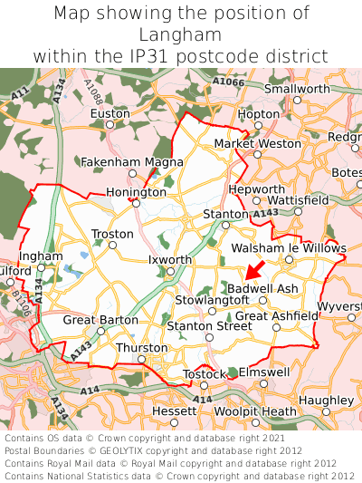 Map showing location of Langham within IP31