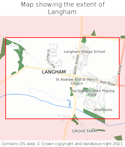 Map showing extent of Langham as bounding box