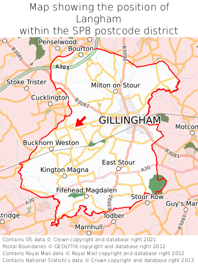 Map showing location of Langham within SP8