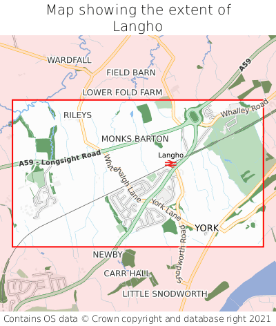 Map showing extent of Langho as bounding box