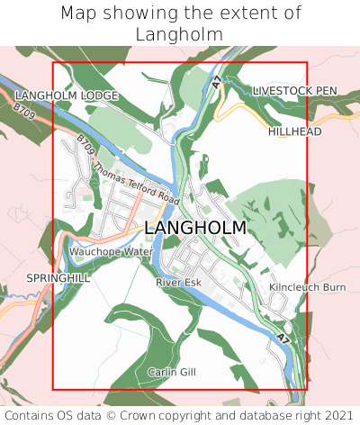 Map showing extent of Langholm as bounding box
