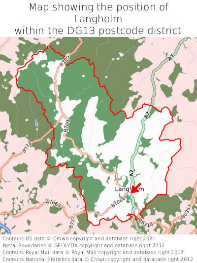 Map showing location of Langholm within DG13