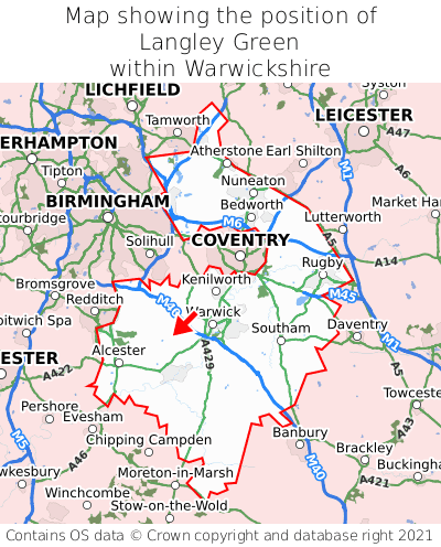 Map showing location of Langley Green within Warwickshire