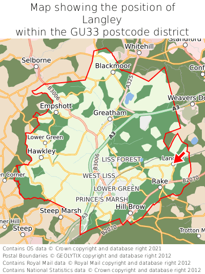 Map showing location of Langley within GU33