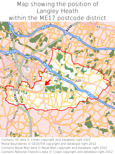 Map showing location of Langley Heath within ME17