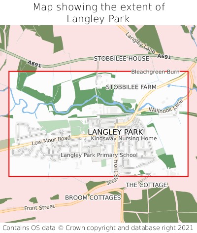 Map showing extent of Langley Park as bounding box