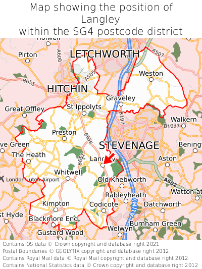 Map showing location of Langley within SG4