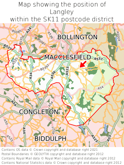 Map showing location of Langley within SK11