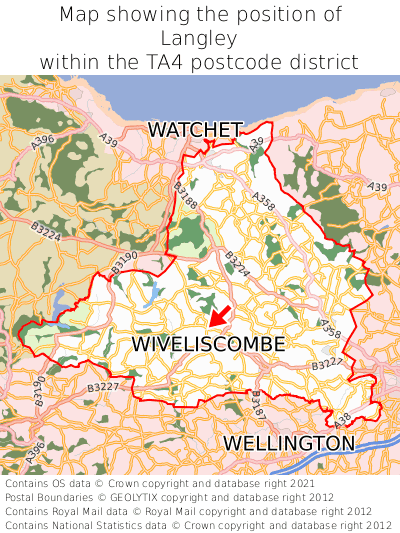 Map showing location of Langley within TA4