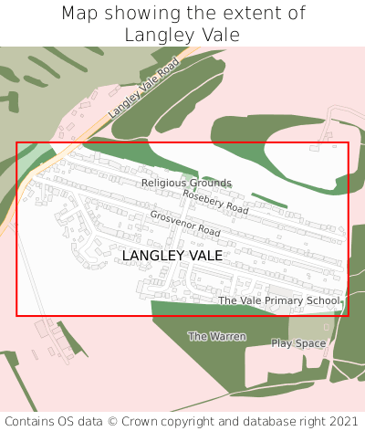 Map showing extent of Langley Vale as bounding box