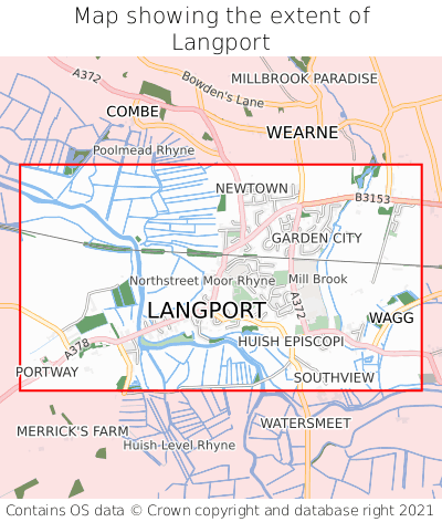 Map showing extent of Langport as bounding box